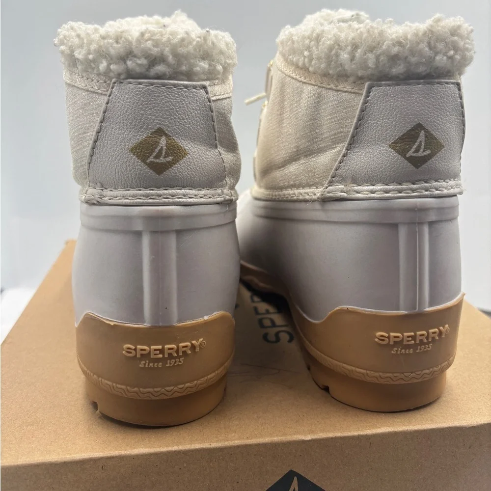 Sperry Port Alpine Cream Boots rain faux fur shimmer Girls 5